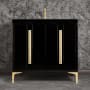 Linkasink Tuxedo 36" Single Free Standing Vanity Cabinet Only - Less Vanity Top Black / Polished Brass with Eglomise Prism Glass