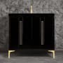 Linkasink Tuxedo 36" Single Free Standing Vanity Cabinet Only - Less Vanity Top Black / Satin Brass with Black Prism Glass