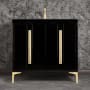 Linkasink Tuxedo 36" Single Free Standing Vanity Cabinet Only - Less Vanity Top Black / Satin Brass with Eglomise Prism Glass