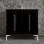 Linkasink Tuxedo 36" Single Free Standing Vanity Cabinet Only - Less Vanity Top Black / Satin Nickel with Black Prism Glass
