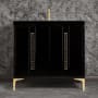 Linkasink Tuxedo 36" Single Free Standing Vanity Cabinet Only - Less Vanity Top Black / Polished Brass with Black Pyramid Glass