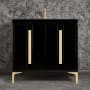 Linkasink Tuxedo 36" Single Free Standing Vanity Cabinet Only - Less Vanity Top Black / Polished Brass with Eglomise Pyramid Glass