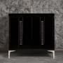 Linkasink Tuxedo 36" Single Free Standing Vanity Cabinet Only - Less Vanity Top Black / Polished Nickel with Black Pyramid Glass