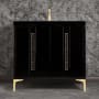Linkasink Tuxedo 36" Single Free Standing Vanity Cabinet Only - Less Vanity Top Black / Satin Brass with Black Pyramid Glass