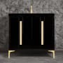 Linkasink Tuxedo 36" Single Free Standing Vanity Cabinet Only - Less Vanity Top Black / Satin Brass with Eglomise Pyramid Glass