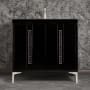 Linkasink Tuxedo 36" Single Free Standing Vanity Cabinet Only - Less Vanity Top Black / Satin Nickel with Black Pyramid Glass