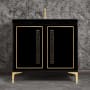 Linkasink Linea 36" Single Free Standing Vanity Cabinet Only - Less Vanity Top Black / Polished Brass with Black Pyramid Glass