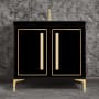 Linkasink Linea 36" Single Free Standing Vanity Cabinet Only - Less Vanity Top Black / Polished Brass with Eglomise Pyramid Glass