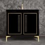 Linkasink Linea 36" Single Free Standing Vanity Cabinet Only - Less Vanity Top Black / Satin Brass with Black Pyramid Glass