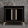 Linkasink Linea 36" Single Free Standing Vanity Cabinet Only - Less Vanity Top Black / Satin Brass with Eglomise Pyramid Glass