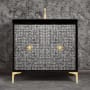 Linkasink Mother of Pearl 36" Single Free Standing Vanity Cabinet Only - Less Vanity Top Black with Satin Brass