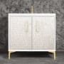 Linkasink Mother of Pearl 36" Single Free Standing Vanity Cabinet Only - Less Vanity Top White / Polished Brass with White Tiger Prism Glass