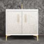 Linkasink Mother of Pearl 36" Single Free Standing Vanity Cabinet Only - Less Vanity Top White / Polished Brass with Eglomise Prism Glass