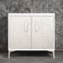 Linkasink Mother of Pearl 36" Single Free Standing Vanity Cabinet Only - Less Vanity Top White / Polished Nickel with White Tiger Prism Glass