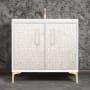 Linkasink Mother of Pearl 36" Single Free Standing Vanity Cabinet Only - Less Vanity Top White / Satin Brass with White Prism Glass