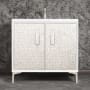 Linkasink Mother of Pearl 36" Single Free Standing Vanity Cabinet Only - Less Vanity Top White / Satin Nickel with White Tiger Prism Glass