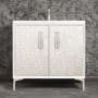 Linkasink Mother of Pearl 36" Single Free Standing Vanity Cabinet Only - Less Vanity Top White / Satin Nickel with Eglomise Prism Glass