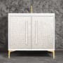 Linkasink Mother of Pearl 36" Single Free Standing Vanity Cabinet Only - Less Vanity Top White / Polished Brass with White Prism Glass