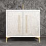 Linkasink Mother of Pearl 36" Single Free Standing Vanity Cabinet Only - Less Vanity Top White / Polished Brass with Eglomise Prism Glass