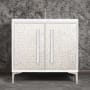Linkasink Mother of Pearl 36" Single Free Standing Vanity Cabinet Only - Less Vanity Top White / Polished Nickel with White Prism Glass