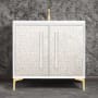 Linkasink Mother of Pearl 36" Single Free Standing Vanity Cabinet Only - Less Vanity Top White / Satin Brass with White Prism Glass