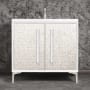 Linkasink Mother of Pearl 36" Single Free Standing Vanity Cabinet Only - Less Vanity Top White / Satin Nickel with White Prism Glass