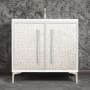 Linkasink Mother of Pearl 36" Single Free Standing Vanity Cabinet Only - Less Vanity Top White / Satin Nickel with Eglomise Prism Glass