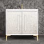 Linkasink Mother of Pearl 36" Single Free Standing Vanity Cabinet Only - Less Vanity Top White / Polished Brass with White Pyramid Glass