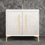 Linkasink Mother of Pearl 36" Single Free Standing Vanity Cabinet Only - Less Vanity Top White / Polished Brass with Eglomise Pyramid Glass
