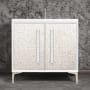 Linkasink Mother of Pearl 36" Single Free Standing Vanity Cabinet Only - Less Vanity Top White / Polished Nickel with White Pyramid Glass