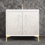Linkasink Mother of Pearl 36" Single Free Standing Vanity Cabinet Only - Less Vanity Top White / Satin Brass with White Pyramid Glass