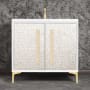 Linkasink Mother of Pearl 36" Single Free Standing Vanity Cabinet Only - Less Vanity Top White / Satin Brass with Eglomise Pyramid Glass
