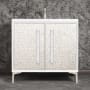 Linkasink Mother of Pearl 36" Single Free Standing Vanity Cabinet Only - Less Vanity Top White / Satin Nickel with White Pyramid Glass