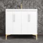 Linkasink Tuxedo 36" Single Free Standing Vanity Cabinet Only - Less Vanity Top White / Polished Brass with White Prism Glass