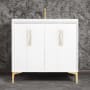 Linkasink Tuxedo 36" Single Free Standing Vanity Cabinet Only - Less Vanity Top White / Polished Brass with White Tiger Prism Glass