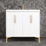 Linkasink Tuxedo 36" Single Free Standing Vanity Cabinet Only - Less Vanity Top White / Polished Brass with Eglomise Prism Glass