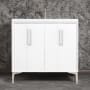 Linkasink Tuxedo 36" Single Free Standing Vanity Cabinet Only - Less Vanity Top White / Polished Nickel with White Prism Glass