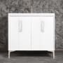 Linkasink Tuxedo 36" Single Free Standing Vanity Cabinet Only - Less Vanity Top White / Polished Nickel with White Tiger Prism Glass