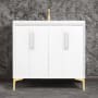 Linkasink Tuxedo 36" Single Free Standing Vanity Cabinet Only - Less Vanity Top White / Satin Brass with White Prism Glass