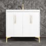Linkasink Tuxedo 36" Single Free Standing Vanity Cabinet Only - Less Vanity Top White / Satin Brass with White Tiger Prism Glass