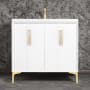 Linkasink Tuxedo 36" Single Free Standing Vanity Cabinet Only - Less Vanity Top White / Satin Brass with Eglomise Prism Glass