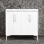 Linkasink Tuxedo 36" Single Free Standing Vanity Cabinet Only - Less Vanity Top White / Satin Nickel with White Tiger Prism Glass
