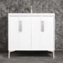 Linkasink Tuxedo 36" Single Free Standing Vanity Cabinet Only - Less Vanity Top White / Satin Nickel with Eglomise Prism Glass