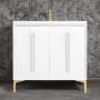 Linkasink Tuxedo 36" Single Free Standing Vanity Cabinet Only - Less Vanity Top White / Polished Brass with White Prism Glass