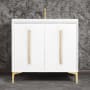 Linkasink Tuxedo 36" Single Free Standing Vanity Cabinet Only - Less Vanity Top White / Polished Brass with Eglomise Prism Glass