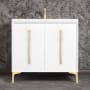 Linkasink Tuxedo 36" Single Free Standing Vanity Cabinet Only - Less Vanity Top White / Satin Brass with Eglomise Prism Glass