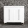 Linkasink Tuxedo 36" Single Free Standing Vanity Cabinet Only - Less Vanity Top White / Satin Nickel with White Prism Glass