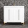 Linkasink Tuxedo 36" Single Free Standing Vanity Cabinet Only - Less Vanity Top White / Polished Brass with White Pyramid Glass