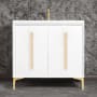 Linkasink Tuxedo 36" Single Free Standing Vanity Cabinet Only - Less Vanity Top White / Polished Brass with Eglomise Pyramid Glass