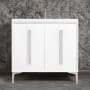 Linkasink Tuxedo 36" Single Free Standing Vanity Cabinet Only - Less Vanity Top White / Polished Nickel with Eglomise Pyramid Glass